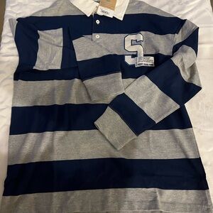 JCPenney Navy and Gray Striped Polo Shirt